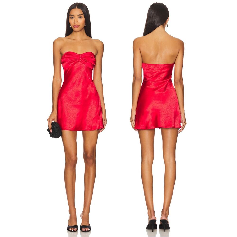 More to Come Paloma Strapless Mini Dress Satin Ruched Party Cocktail Hoco XL